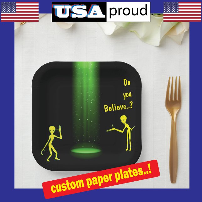 Assiettes En Carton L'enlèvement d'Aliens OVNI 👽 Croyez-Vous ? (Créateur téléchargé)