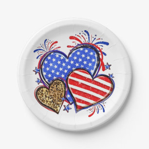 Assiettes En Carton Leopard American Flag Heart 4 juillet USA