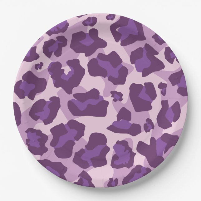 Assiettes En Carton Leopard animal print in purple tones (Devant)