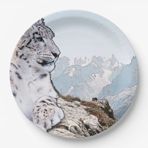 Assiettes En Carton Léopard de neige