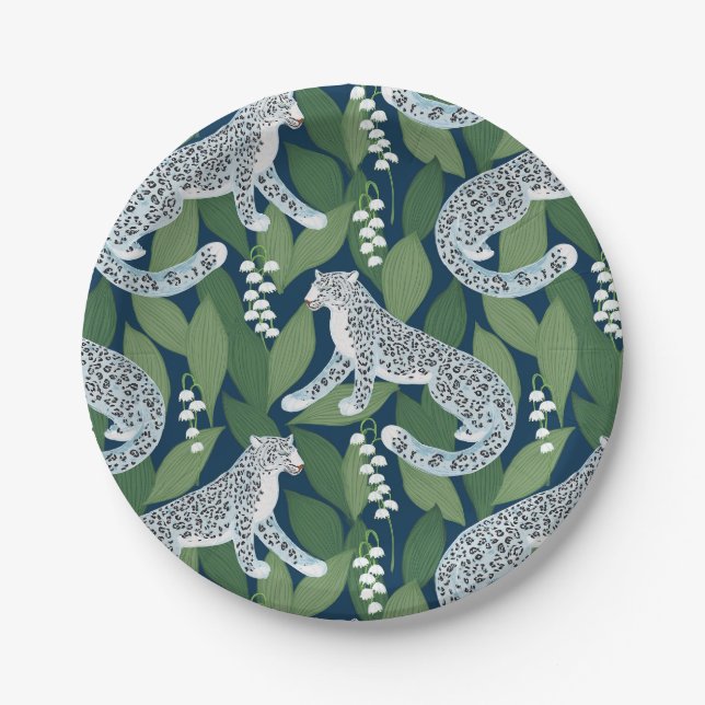 Assiettes En Carton Léopard des neiges et Lys de la vallée (Devant)