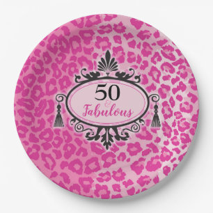 Assiettes En Carton Leopard rose 50 et fabuleux 50e anniversaire