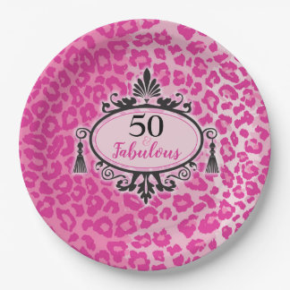 Assiettes En Carton Leopard rose 50 et fabuleux 50e anniversaire