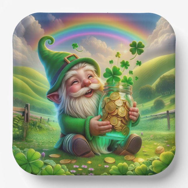 Assiettes En Carton Leprechaun Irlandais Avec Pièces D'Or (Recto)