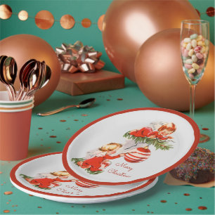Assiettes En Carton Les anges décorant l'arbre de Noël