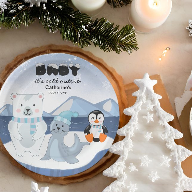 Assiettes En Carton Les animaux de l'Arctique Baby shower d'hiver Wond (Créateur téléchargé)