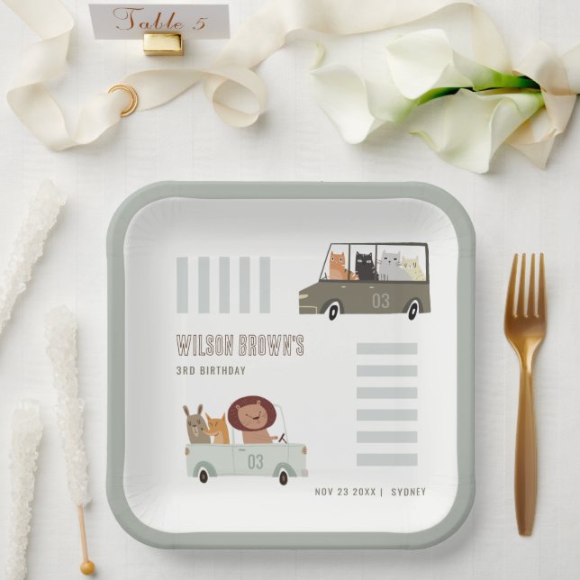 Assiettes En Carton Les animaux mignons dans la voiture City Road Anni (Mariage)