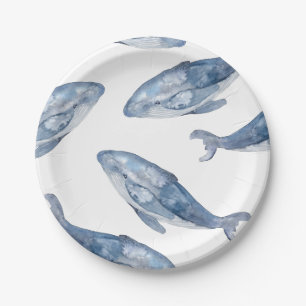 Assiettes En Carton Les baleines à bosse en aquarelle