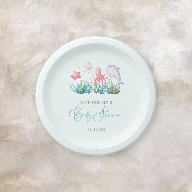 Assiettes En Carton Les Beaux Animaux Océaniques Sous Le Baby shower S (Créateur téléchargé)
