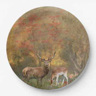 Assiettes En Carton Les cerfs dans la forêt d'automne