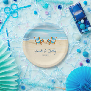 Assiettes En Carton Les chaises de plage Ocean Shore