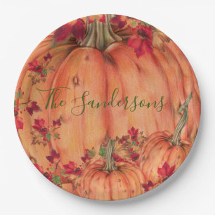 Assiettes En Carton Les Citrouilles orange de Thanksgiving tombent