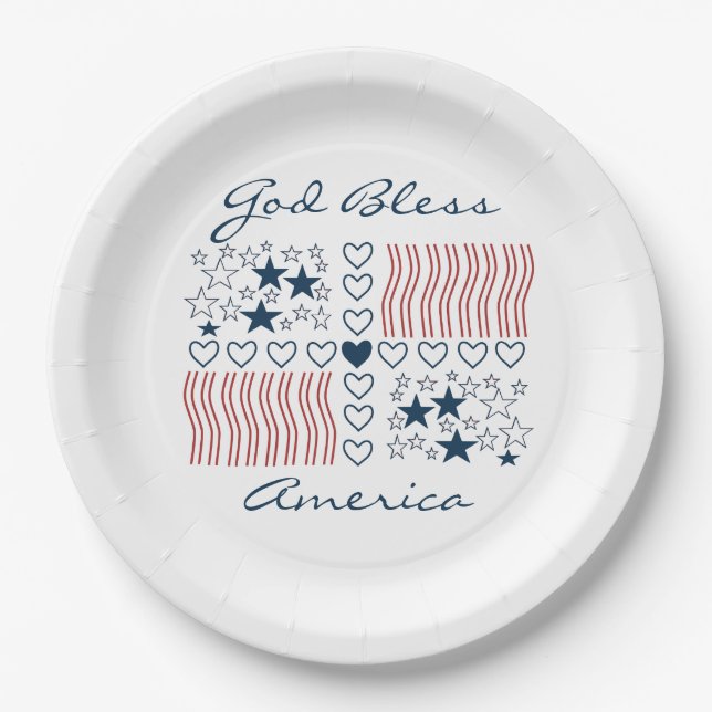 Assiettes En Carton Les étoiles patriotiques de Dieu bénissent l'Améri (Devant)