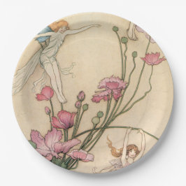 Assiettes En Carton Les fées sautant sur des fleurs