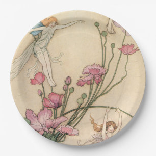 Assiettes En Carton Les fées sautant sur des fleurs