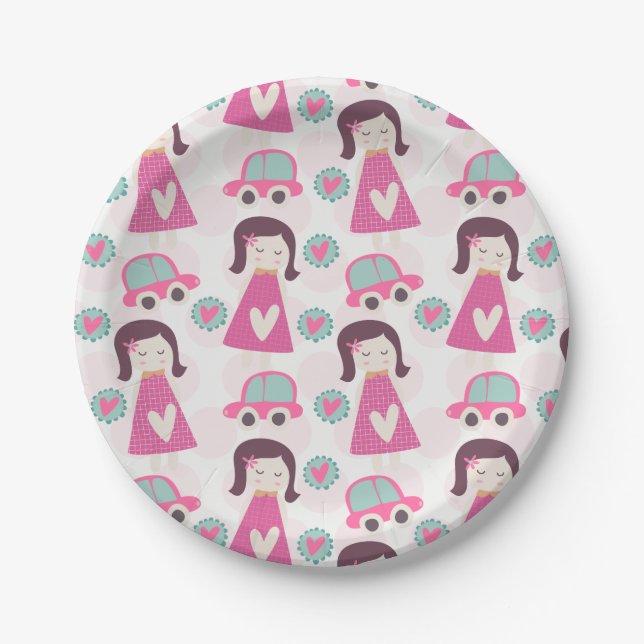 Assiettes En Carton Les Filles Se Rendre À Des Endroits (Devant)