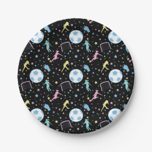 Assiettes En Carton Les filles soccer Silhouettes Étoiles et étincelle