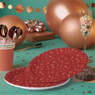Assiettes En Carton Les flocons de neige sur le rouge