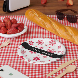 Assiettes En Carton Les flocons rouges, Votre nom, Personnalisez