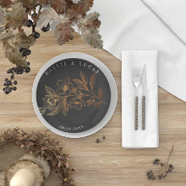 Assiettes En Carton "Les Flores D'Or De L'Amour" | Mariage noir