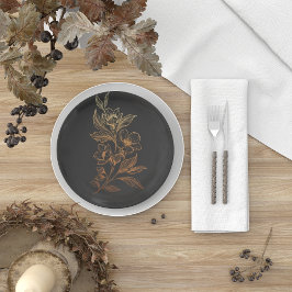 Assiettes En Carton "Les Flores D'Or De L'Amour" | Mariage noir