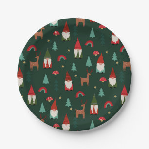 Assiettes En Carton Les Gnomes de Noël Vert foncé