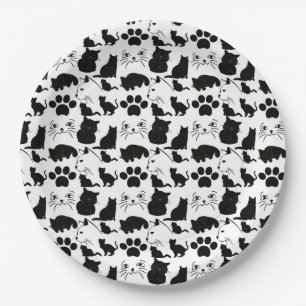 ASSIETTES EN CARTON LES MOTIFS DE CHATS NOIRS