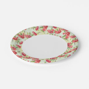 Assiettes En Carton Les oeillets rouges en vert avec des papillons
