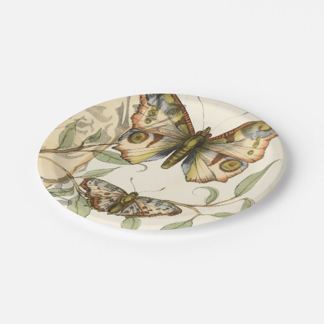 Assiettes En Carton Les papillons Tandem sur les Feuilles verts (Angle)