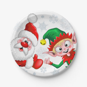 Assiettes En Carton Les personnages de Noël de père Noël et Elf