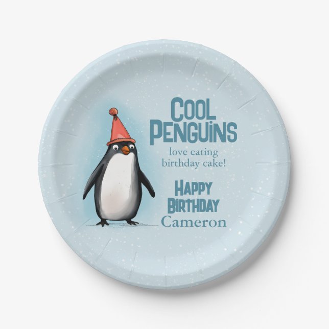 Assiettes En Carton Les pingouins cool fêtent l'anniversaire de l'enfa (Devant)