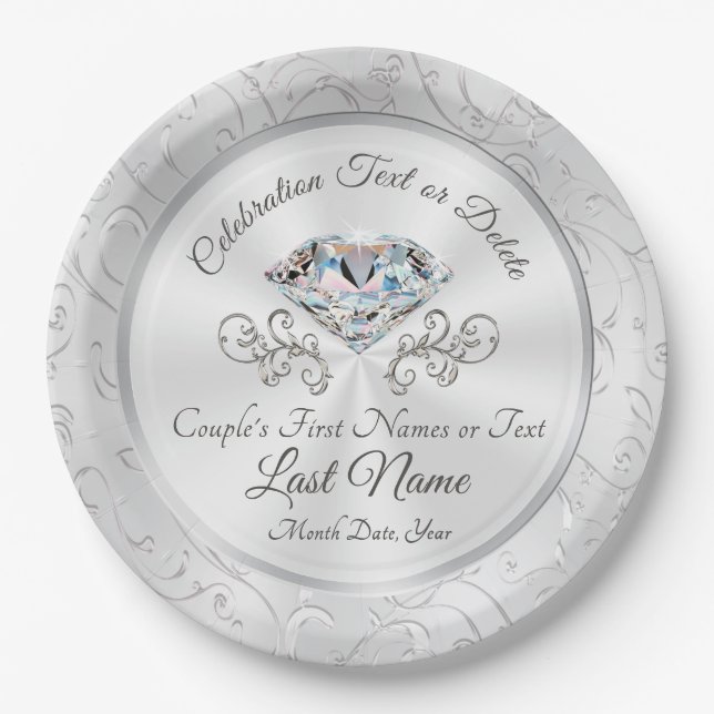 Assiettes En Carton Les plaques à papier de noces de diamant (Devant)