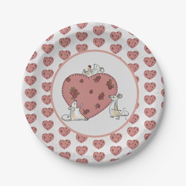 Assiettes En Carton Les souris coulent le coeur en pape (Devant)