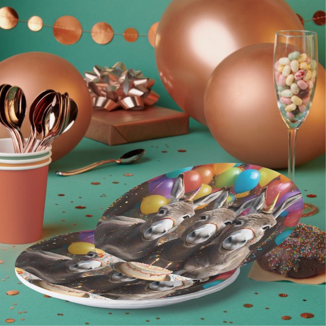 Assiettes En Carton Les Triplés D'Âne Fêtent Leur Anniversaire, (Multi)