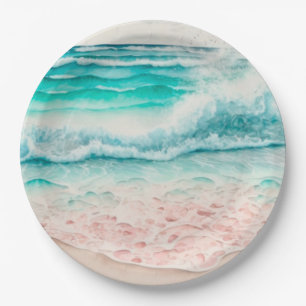 Assiettes En Carton Les vagues de plage roses