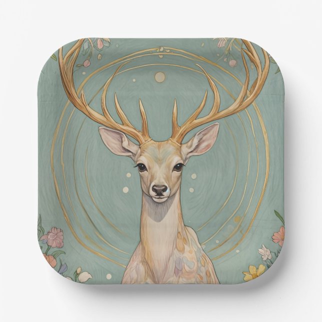 Assiettes En Carton L'Esprit Doux : Un Cerf Pastel (Recto)