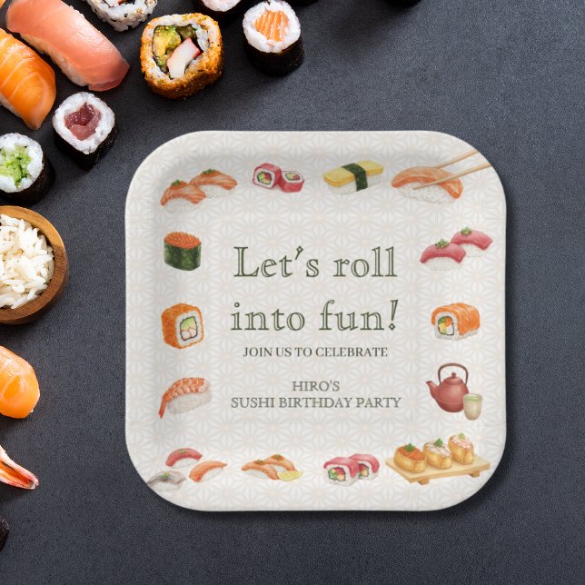 Assiettes En Carton Let’s Roll into Fun! Sushi Birthday Party Invitati (Créateur téléchargé)
