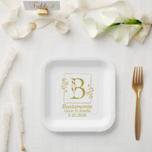 Assiettes En Carton Lettre B botanique moderne en or