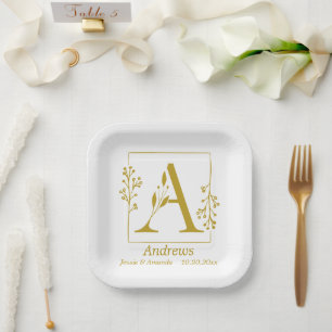 Assiettes En Carton Lettre botanique d'or moderne A personnalisée