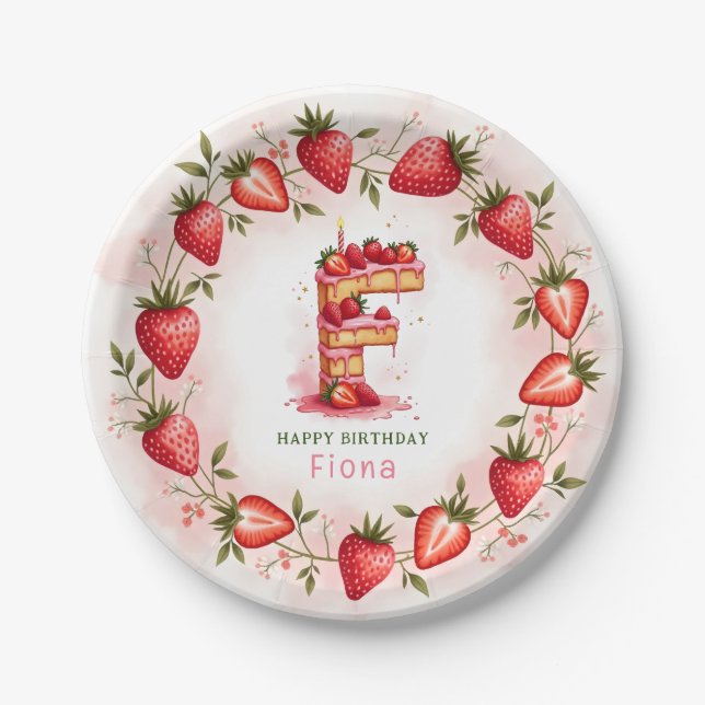 Assiettes En Carton LETTRE D'Assiette D'Anniversaire fraise F Cake Des (Devant)