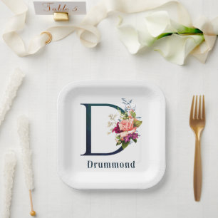 Assiettes En Carton LETTRE MONOGRAPHIQUE Florale D Mariage Personnalis
