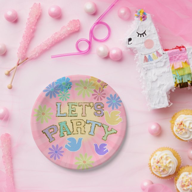 Assiettes En Carton Lettre Patch Anniversaire Parti Rétro Preppy Hippi (Fête)