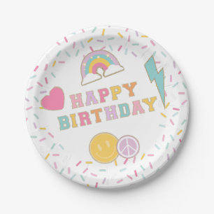 Assiettes En Carton Lettre preppy Patch Plaques papier d'anniversaire
