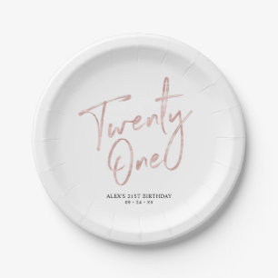 Assiettes En Carton Lettre Rose Gold Twenty one 21e Anniversaire