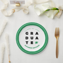 Assiettes En Carton Lettres de diplômes Gras Vert et Casquette
