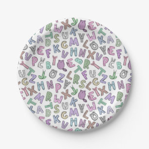 Assiettes En Carton Lettres de l'alphabet de doodle mignon