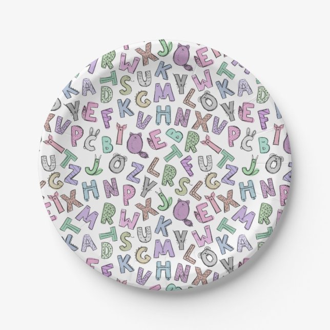 Assiettes En Carton Lettres de l'alphabet de doodle mignon Whimsical (Devant)