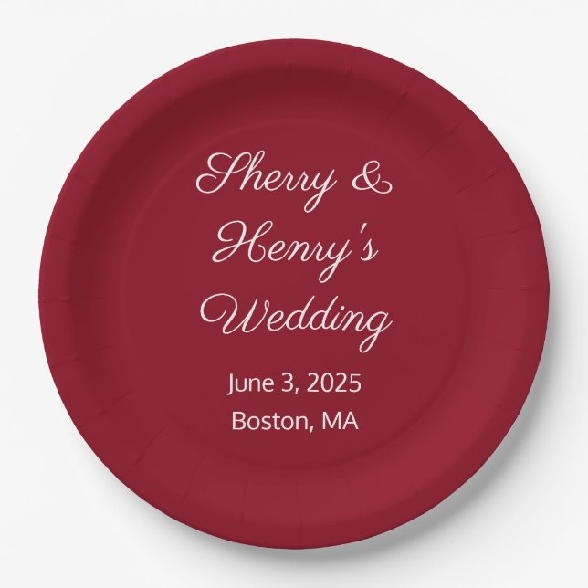 Assiettes En Carton Lettres douces Mariage Maroon (Devant)