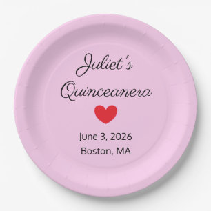 Assiettes En Carton Lettres douces : Noir sur Quinceanera Rose