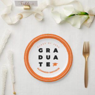 Assiettes En Carton Lettres et casquette GRADUÉ Orange Gras